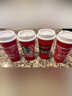 Starbucks SET OF 4 Christmas Reusable Cups